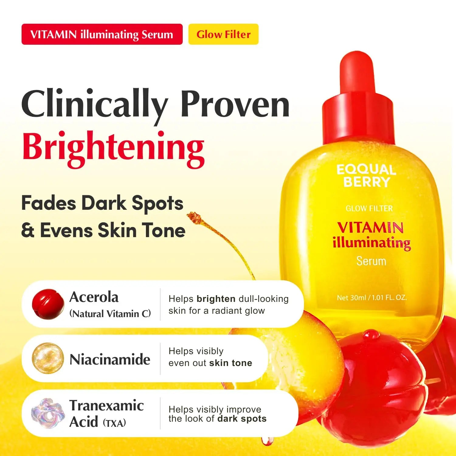 EQQUALBERRY Vitamin Illuminating Duo – Skincare Ritual with Acerola Water, Niacinamide & TXA | Targets Dark Spots & Uneven Tone | Hydration + Ceramide Barrier Care | Serum 30Ml + Cream 50Ml