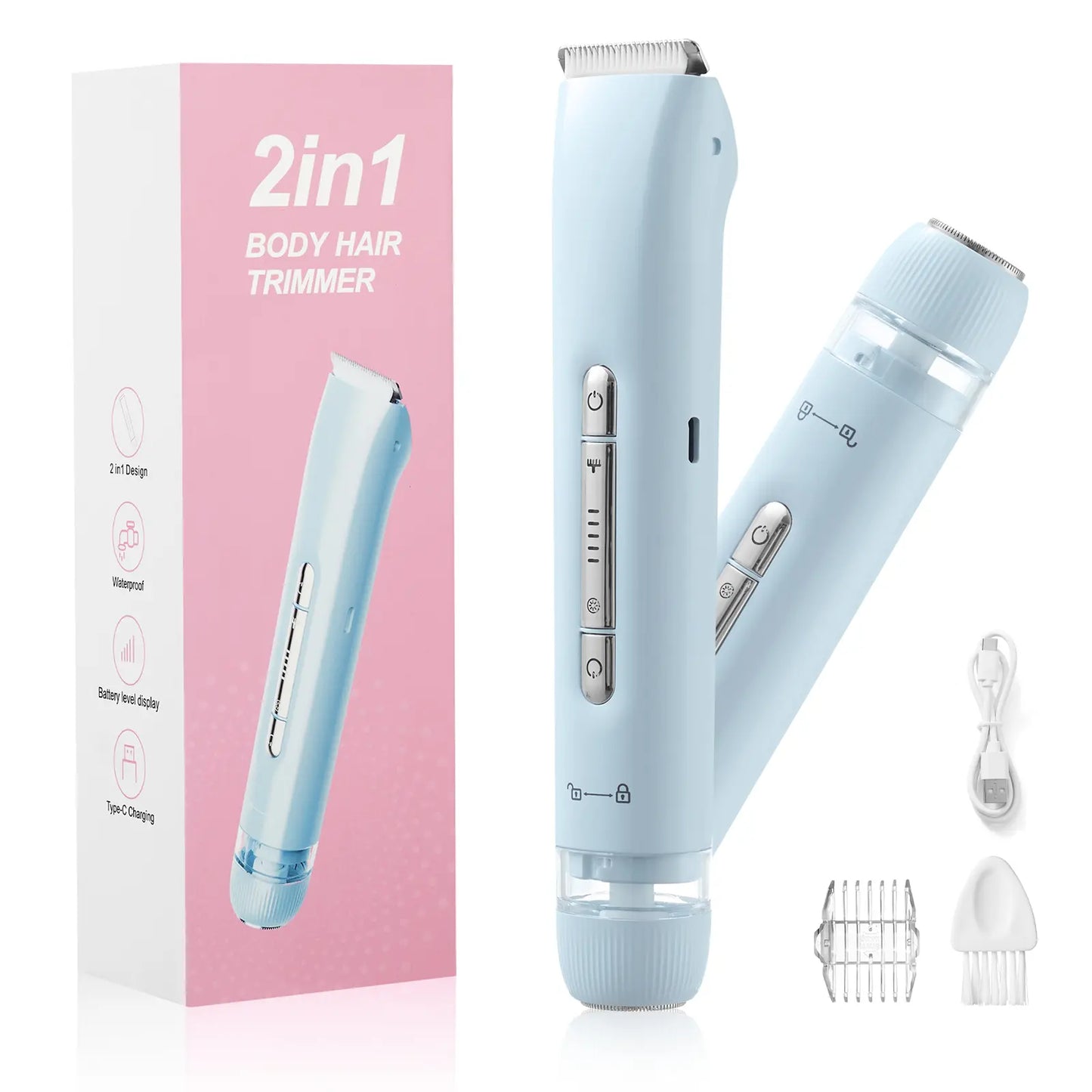 Betypeca Women'S Rechargeable 2 in 1 Electric Bikini Trimmer Body & Facial Shaver.