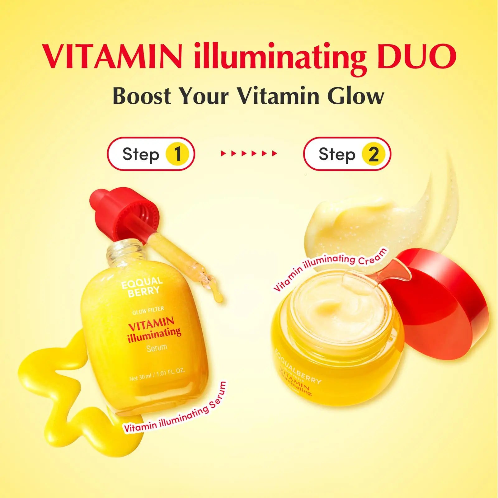 EQQUALBERRY Vitamin Illuminating Duo – Skincare Ritual with Acerola Water, Niacinamide & TXA | Targets Dark Spots & Uneven Tone | Hydration + Ceramide Barrier Care | Serum 30Ml + Cream 50Ml
