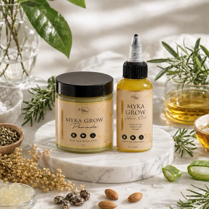 MYKA Grow Hydrating Hair Care Set, 2-Piece Moisturizer Bundle with 4 Oz Pomade & 2 Oz Hair Treatment, Hair Oil Set