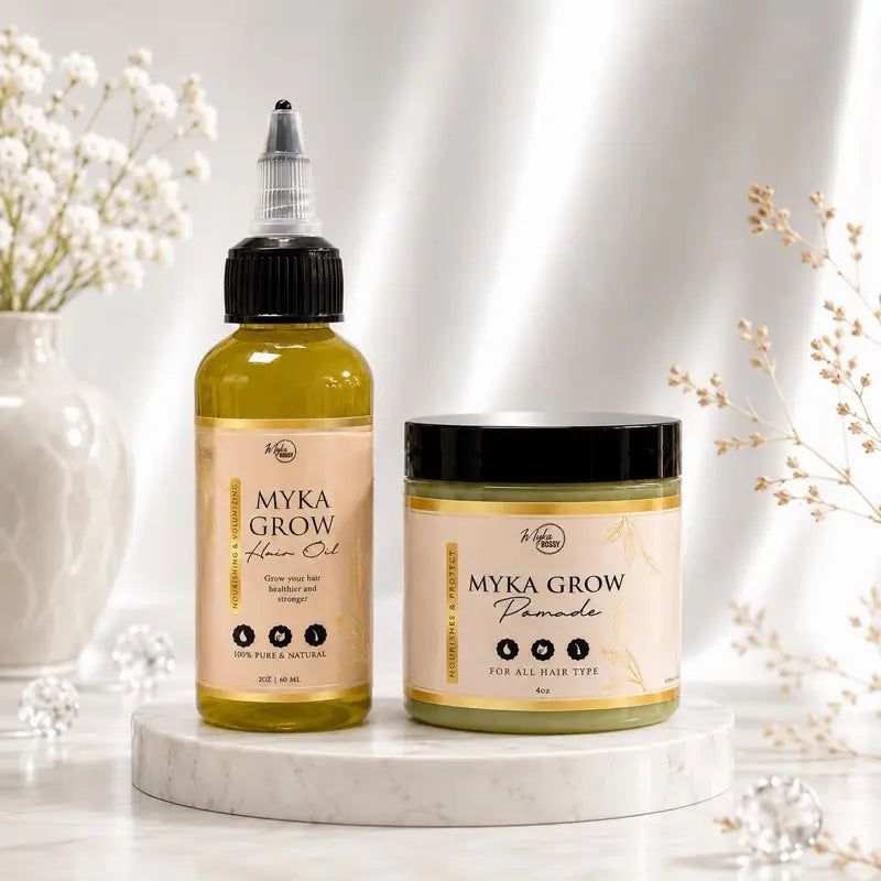 MYKA Grow Hydrating Hair Care Set, 2-Piece Moisturizer Bundle with 4 Oz Pomade & 2 Oz Hair Treatment, Hair Oil Set