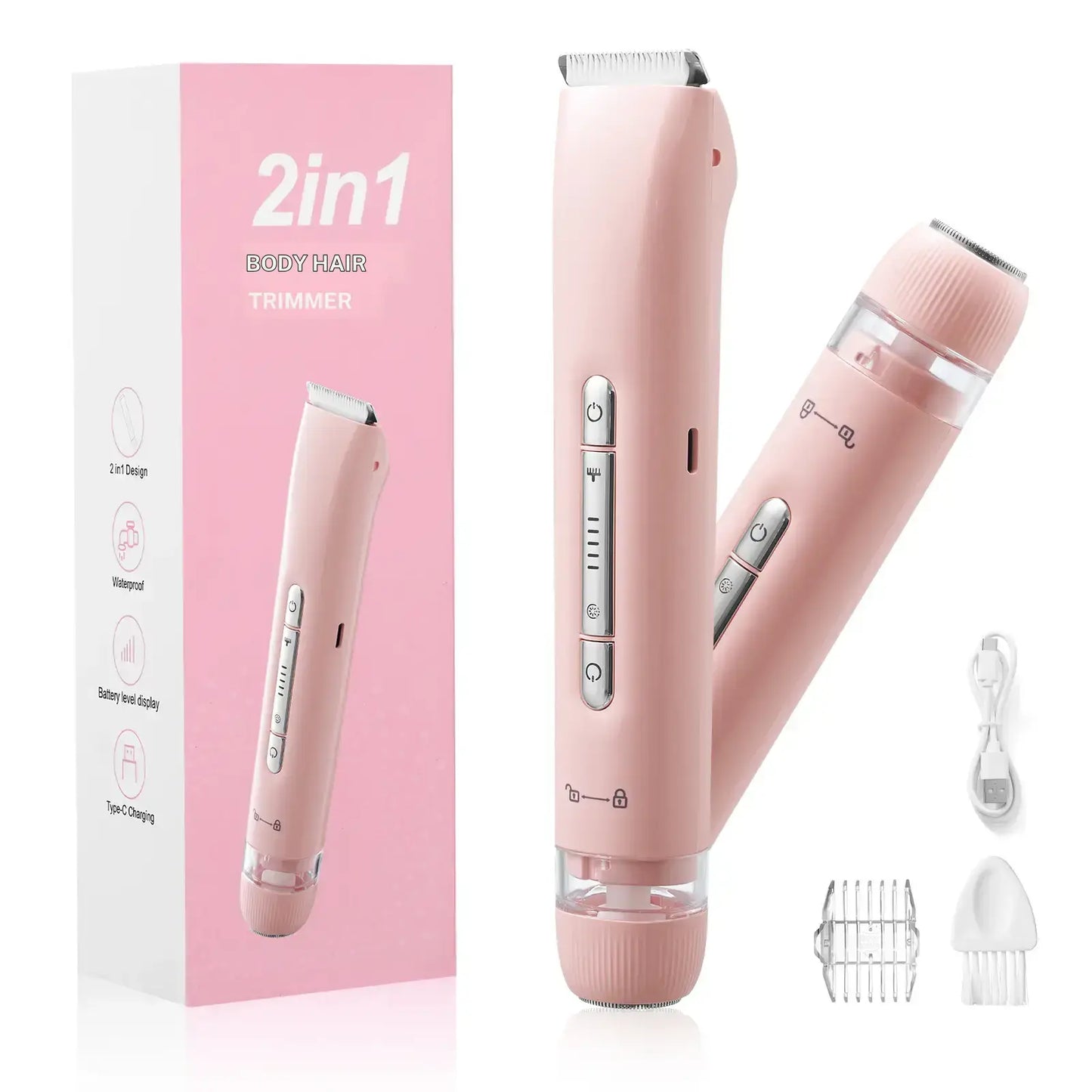 Betypeca Women'S Rechargeable 2 in 1 Electric Bikini Trimmer Body & Facial Shaver.